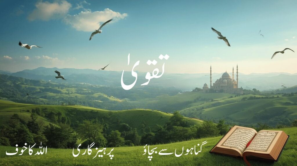 تقویٰ کی تعلیم قرآن کی روشنی میں کامیابی کا راز، اسلامی منظر میں مسجد، قرآن اور فطرت کا خوبصورت منظر